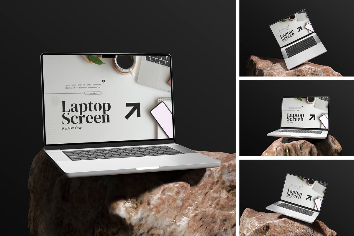 屏幕笔记本电脑模型样机 (PSD,PDF)