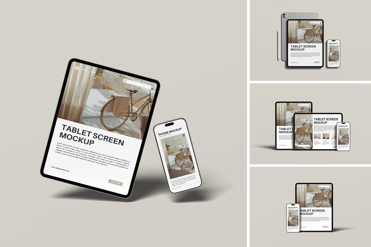 平板电脑和智能手机模型样机 (PSD,PDF)