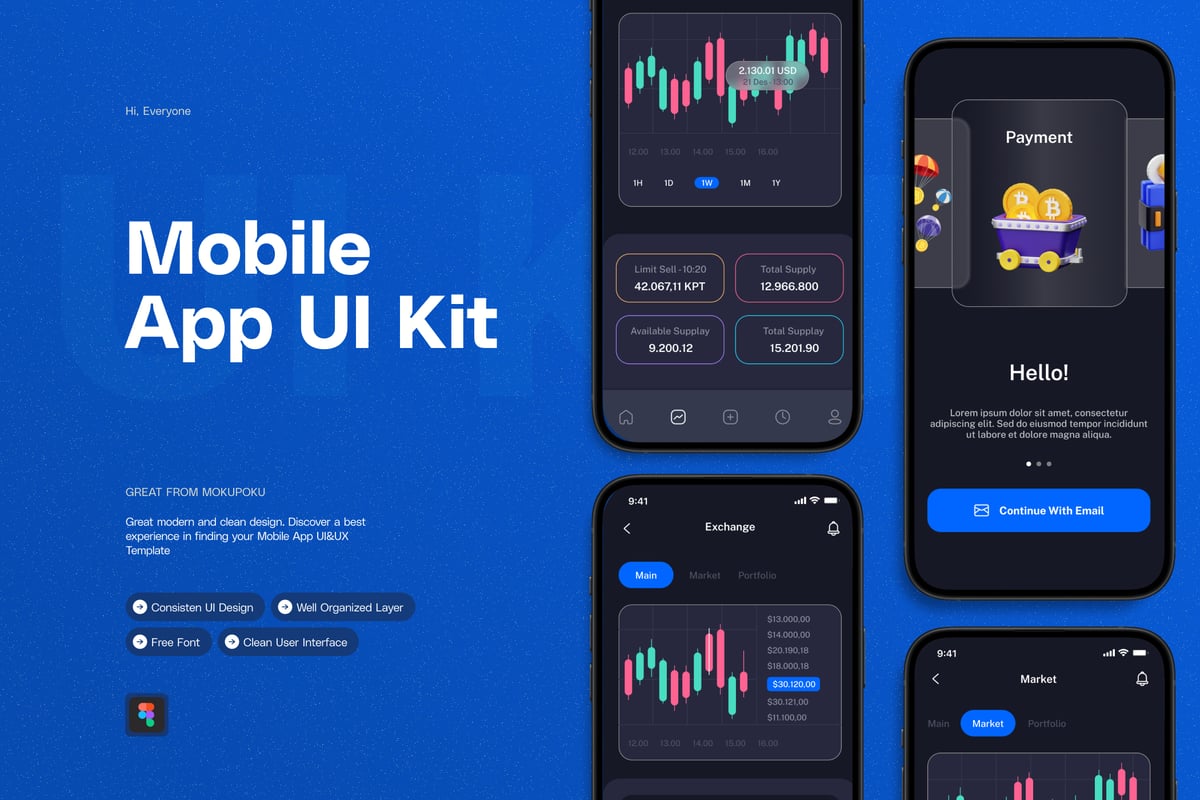 加密暗模式 – 移动应用APP UI KIT (AI,EPS,FIG,PSD)