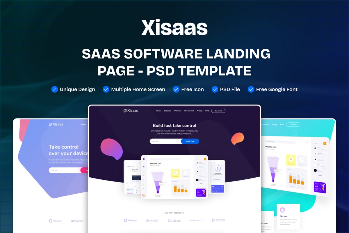 SaaS的着陆页，软件网页UI (PSD)