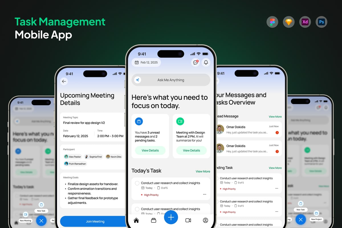 AI任务管理应用APP UI KIT (FIG,PSD,SKETCH,XD)