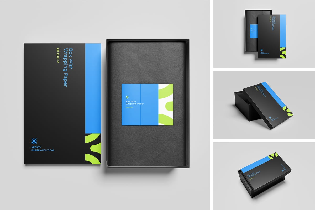 礼品盒和包装纸模型样机 (PSD,PDF)