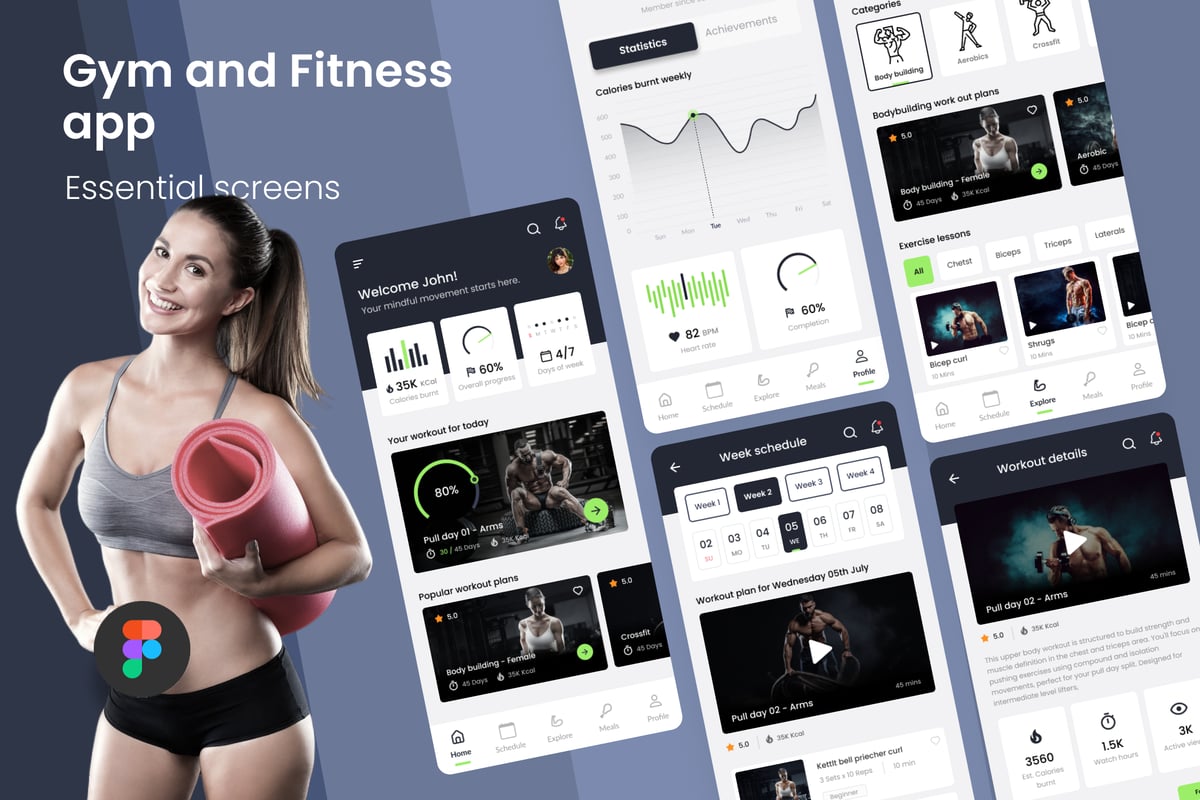 健身运动UI启动屏屏幕APP UI KIT (FIG)