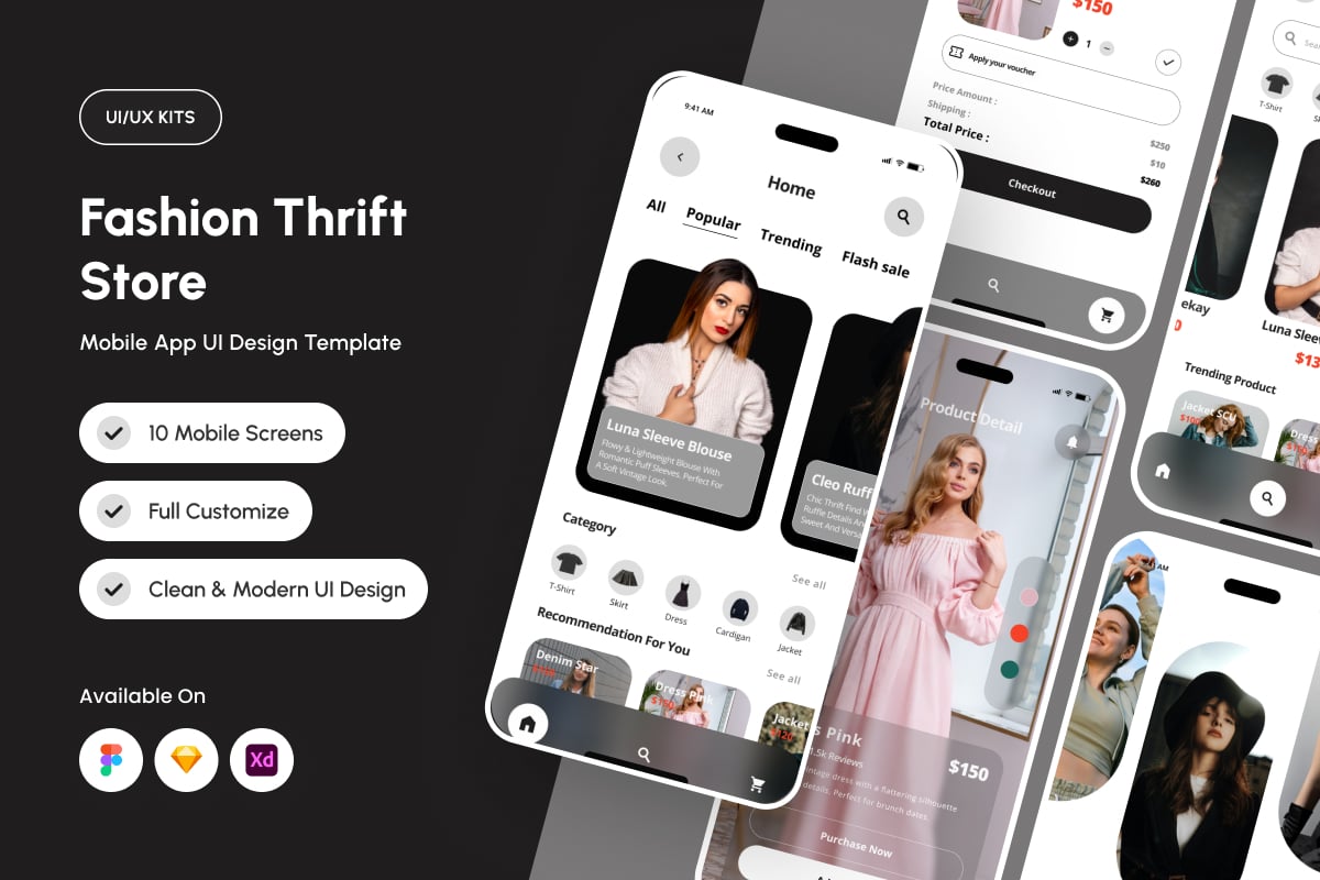 时尚的旧货购物应用APP UI KIT (FIG,SKETCH,XD)