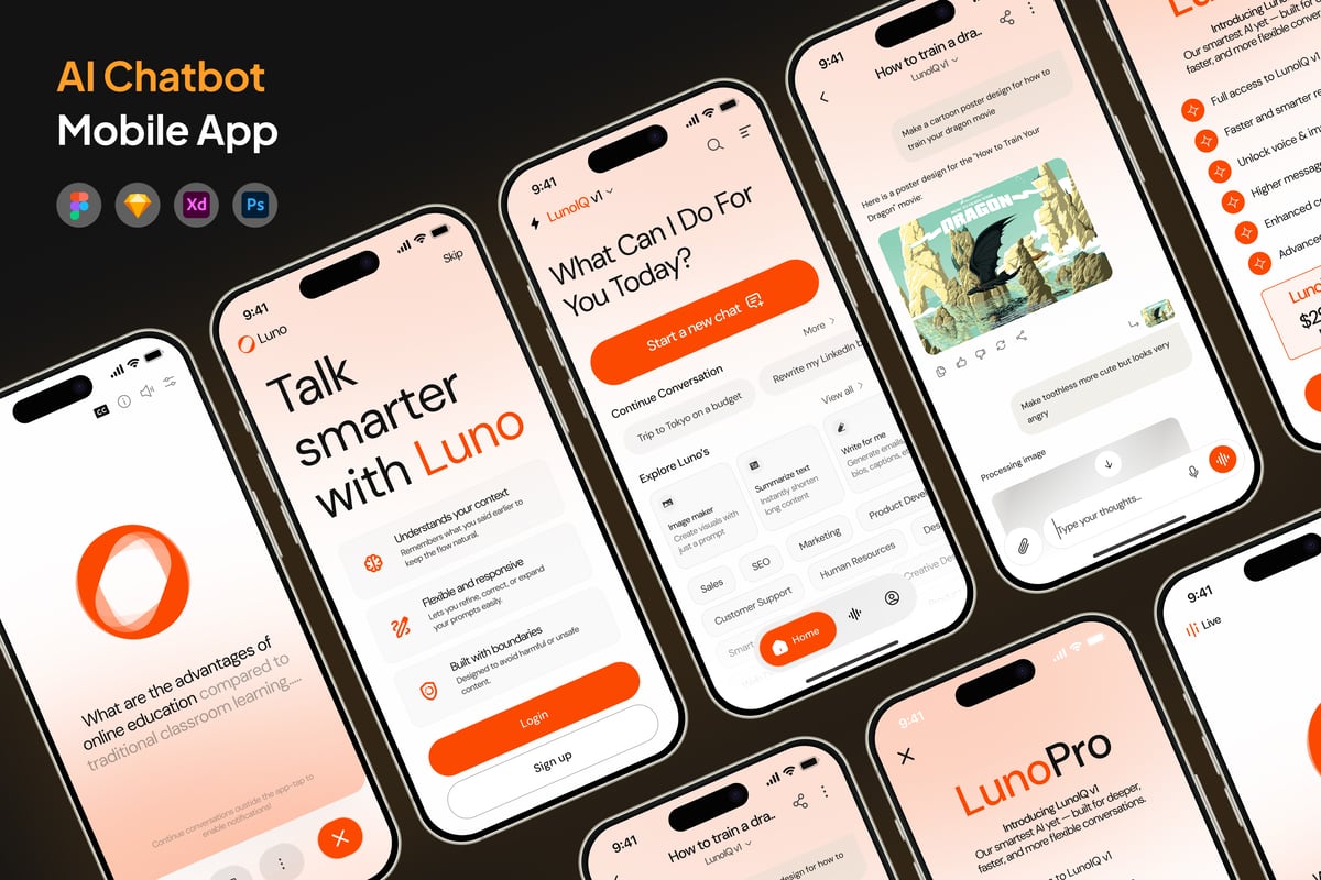 AI聊天机器人应用APP UI KIT (FIG,PSD,SKETCH,XD)
