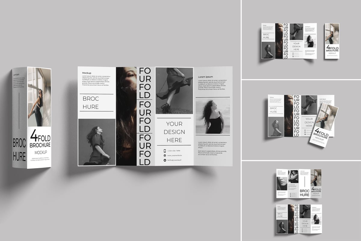 4折页手册模型样机 (PSD,JPG,PDF)