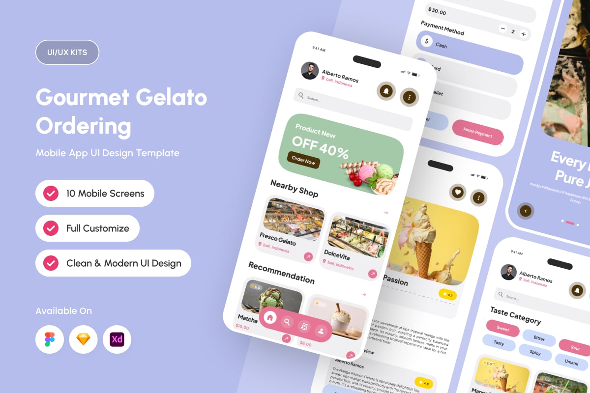 美食冰淇淋订购应用APP UI KIT (FIG,SKETCH,XD)