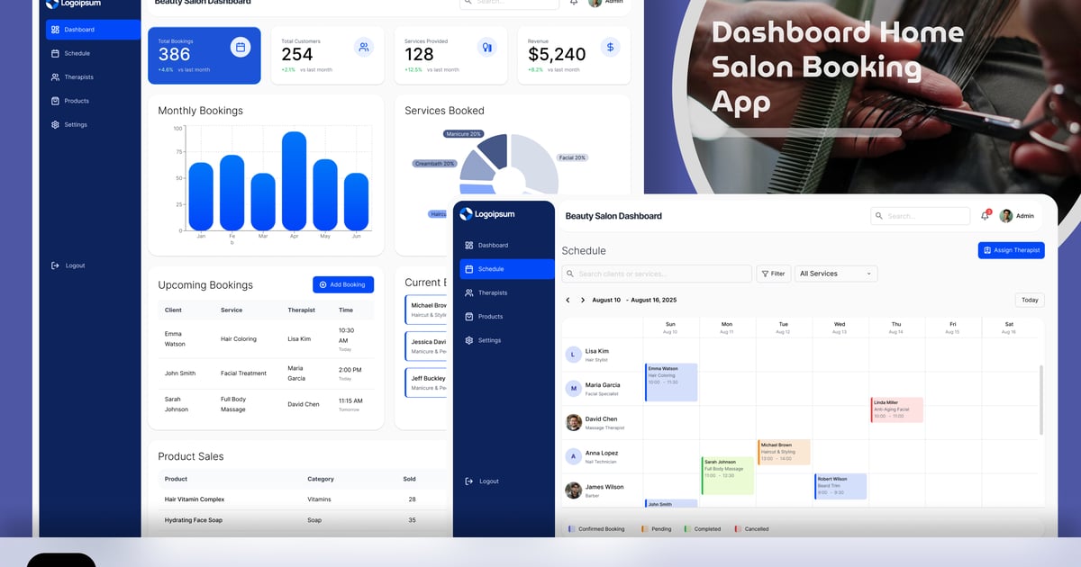 仪表板主页沙龙预订应用程序