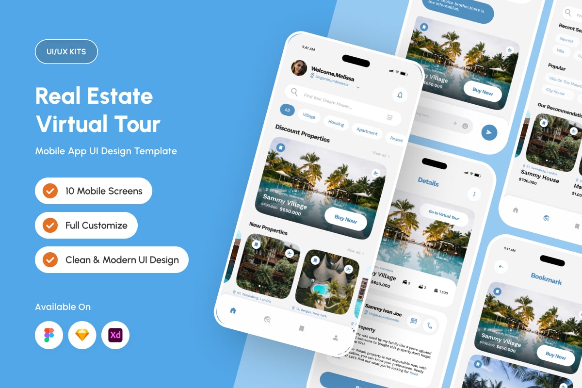 VR房地产虚拟旅游应用APP UI KIT (FIG,SKETCH,XD)