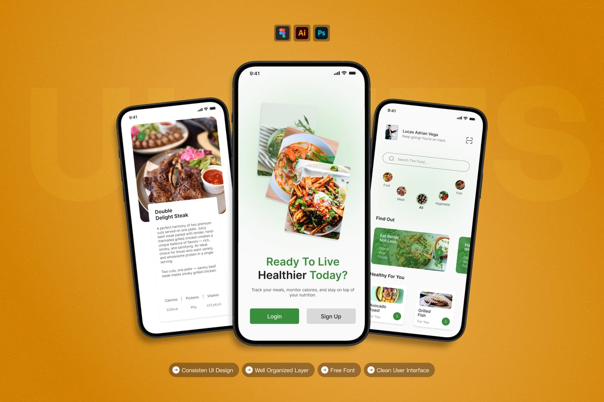 美食移动端 APP UI KIT (AI,EPS,PSD,FIG)