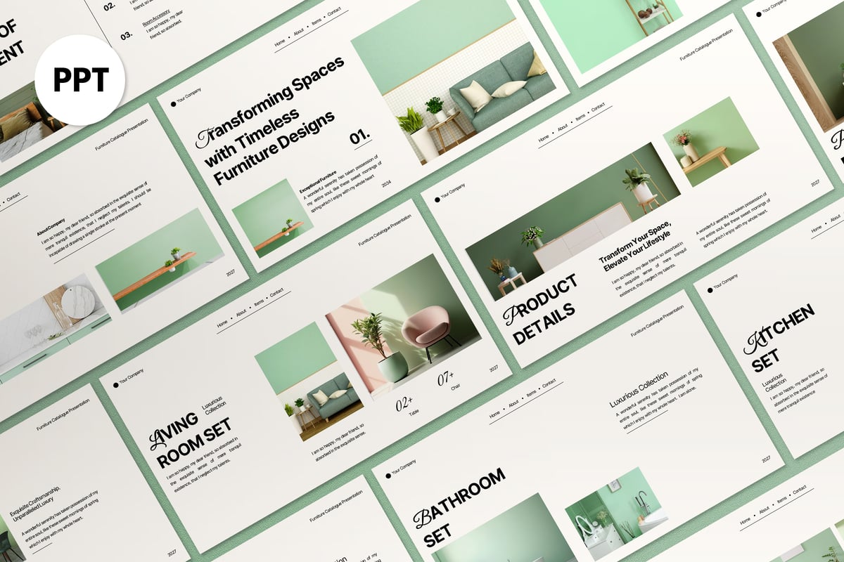 奶油极简家具目录PPT模板 (PPT,PPTX)