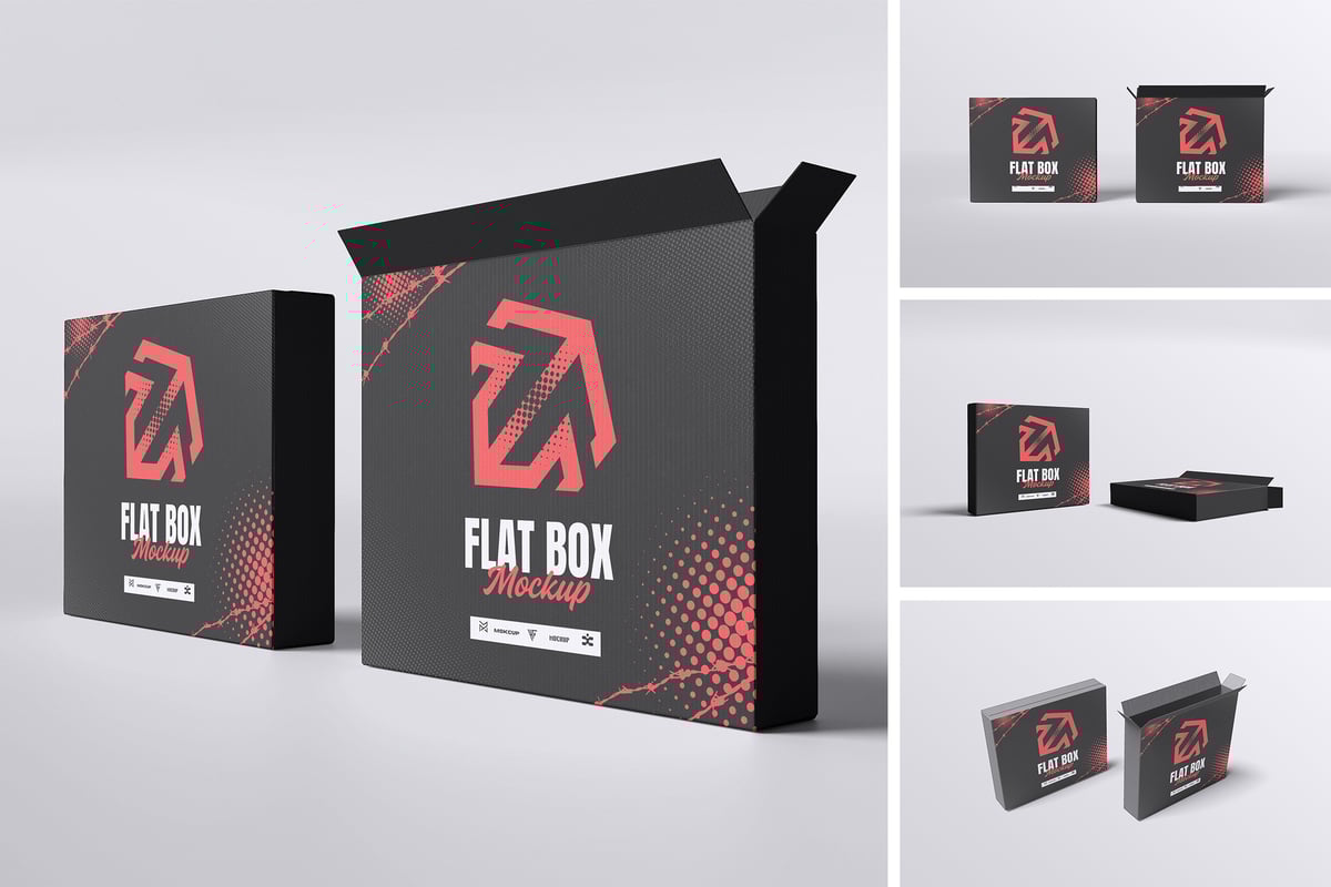 扁平包装盒模型样机 (PSD,PDF)