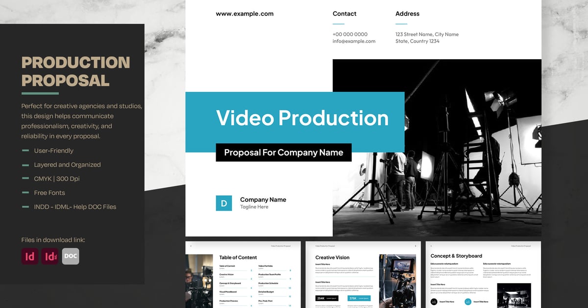 简洁的视频制作提案，带有青绿色调