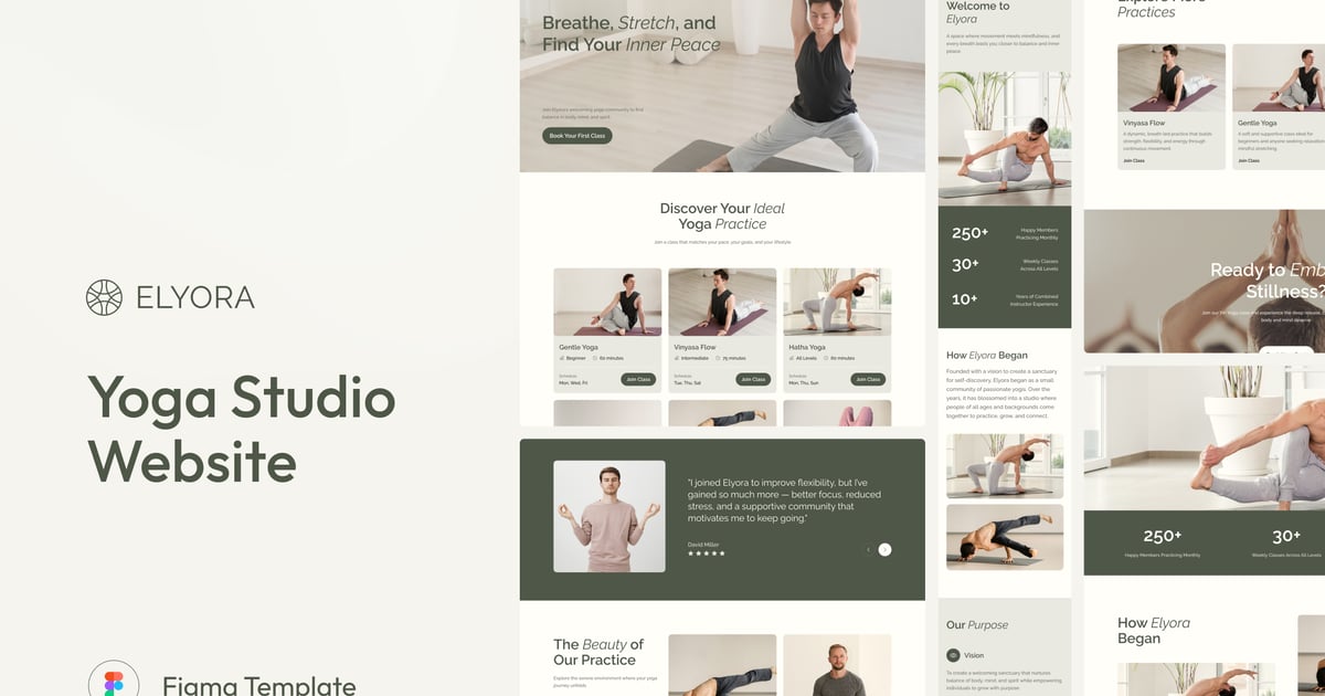 Elyora – 瑜伽工作室网站 UI Figma 模板