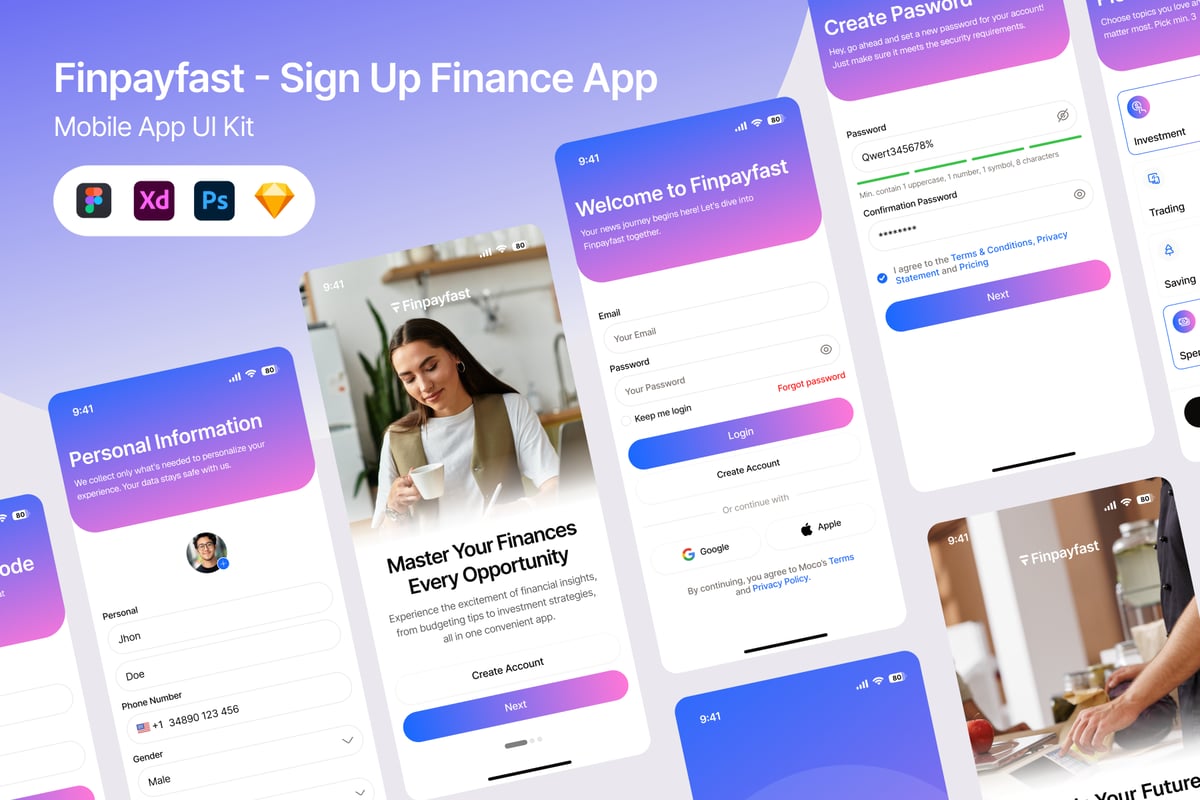 注册金融App UI套件APP UI KIT (FIG,PSD,SKETCH,XD)