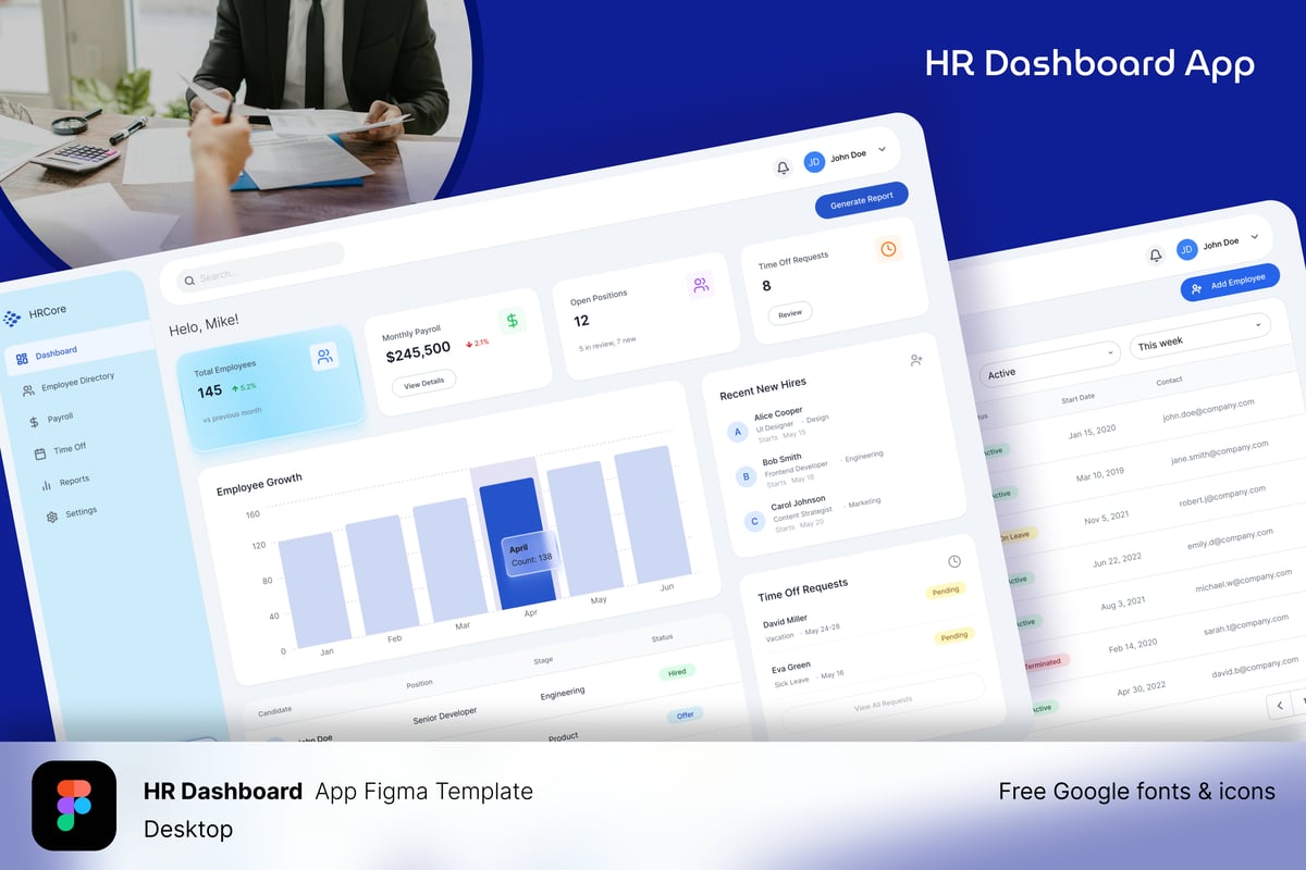 人力资源仪表板Web应用APP UI KIT (FIG)