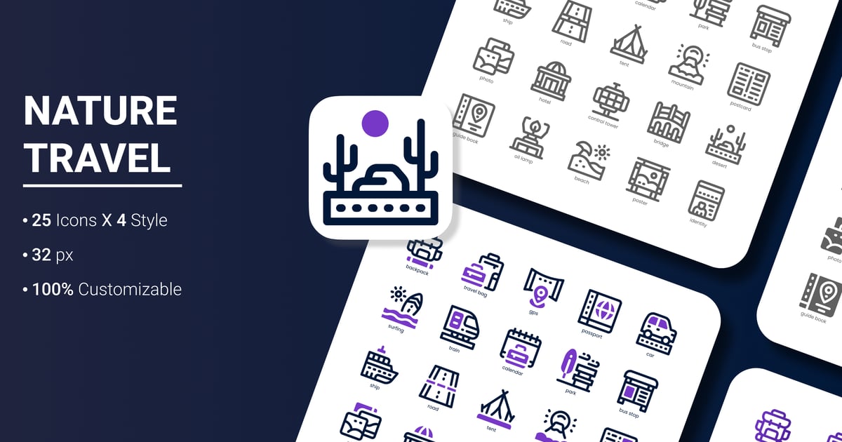 自然旅行图标包