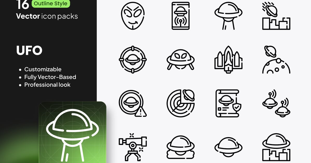 UFO 图标 – 16 个矢量轮廓