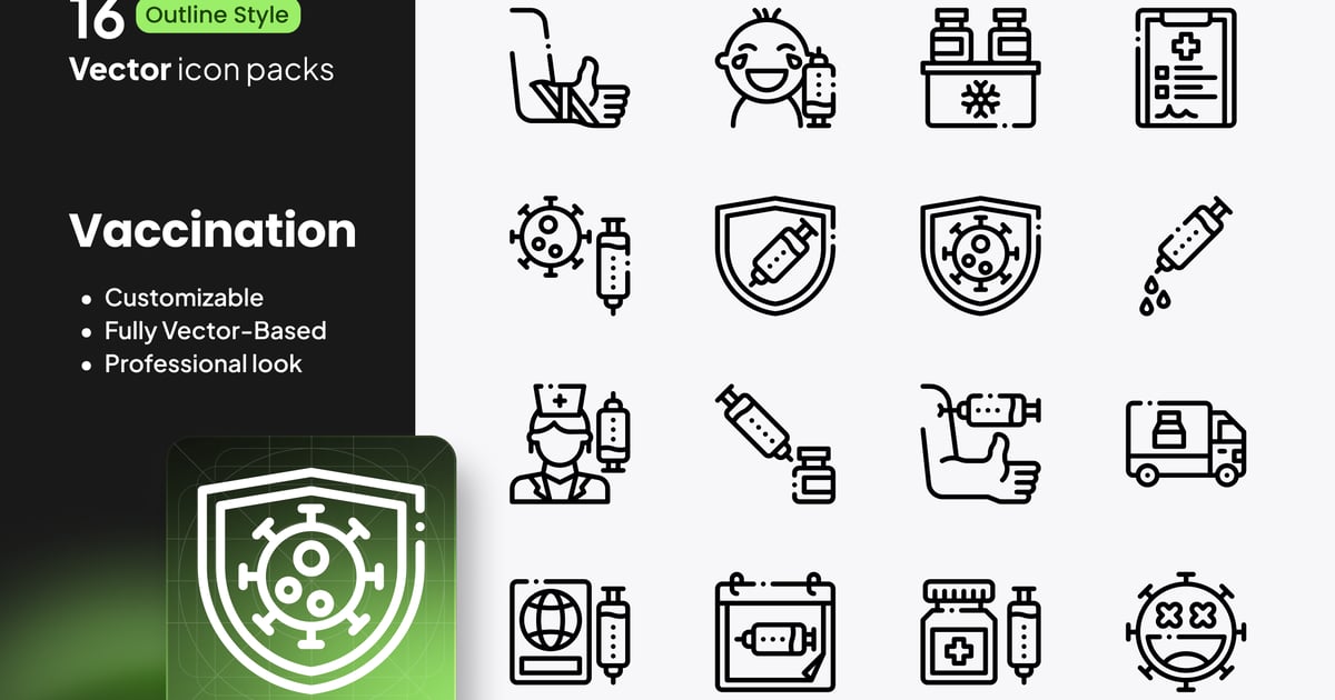 疫苗接种图标 – 16 个矢量轮廓