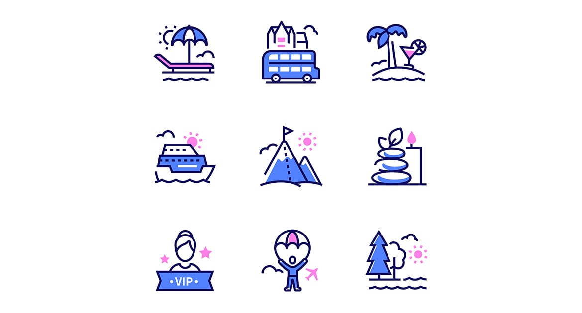 旅游和度假——线路设计图标集