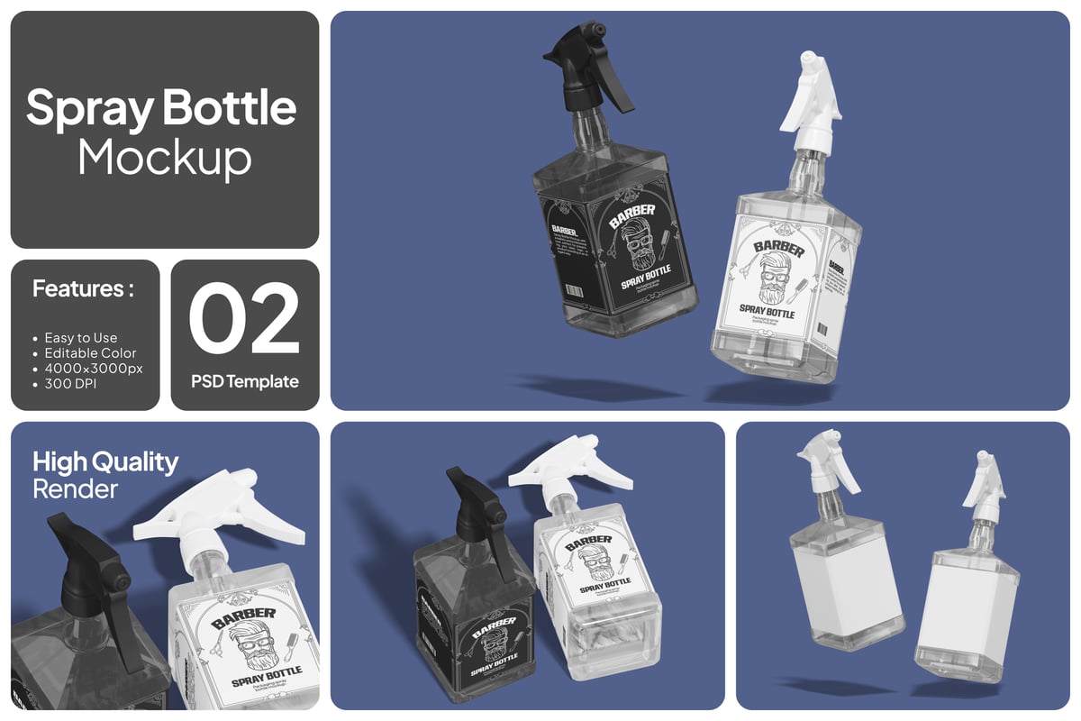 理发师喷雾瓶包装设计样机 (PSD)