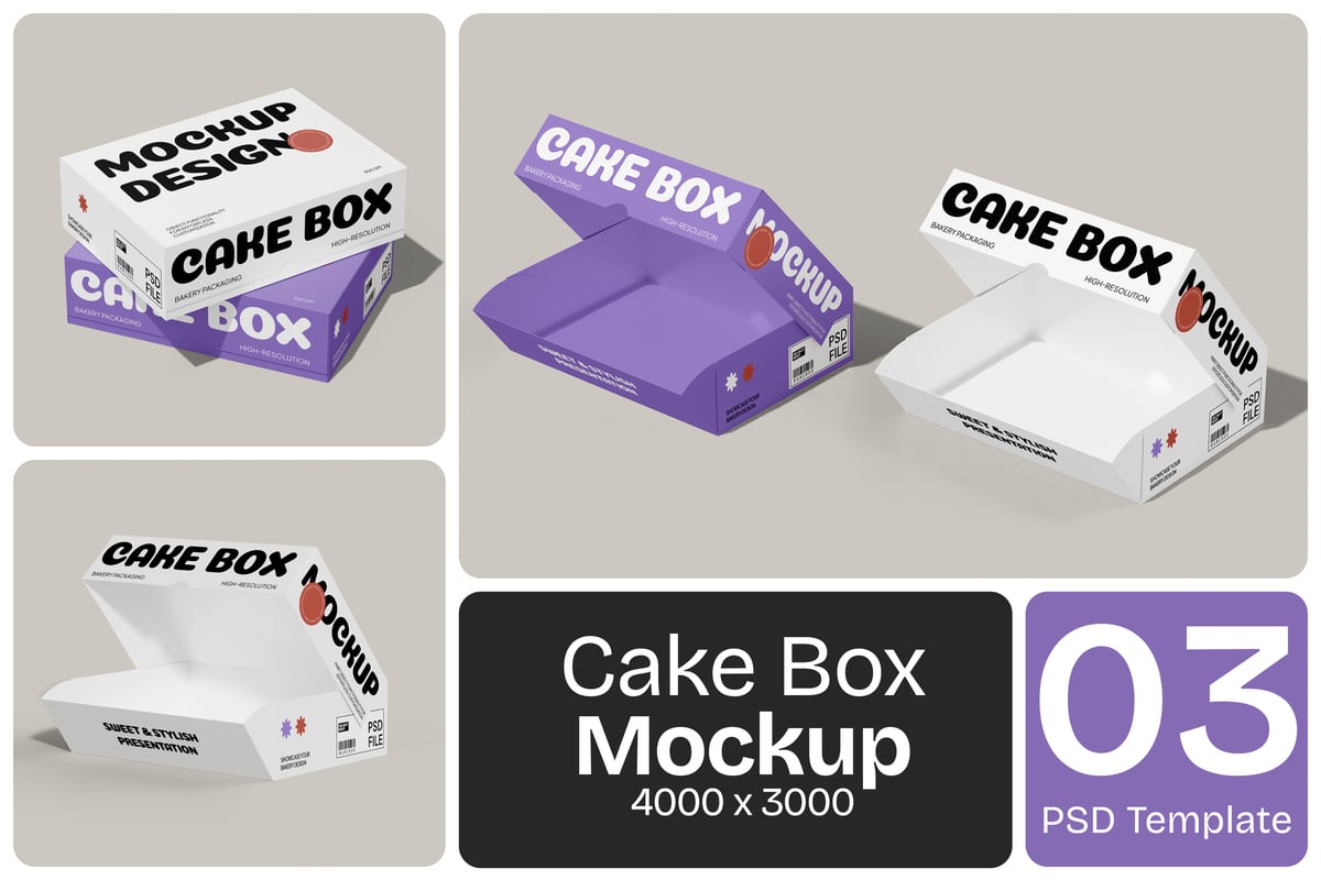 纸蛋糕盒模型样机 (PSD)