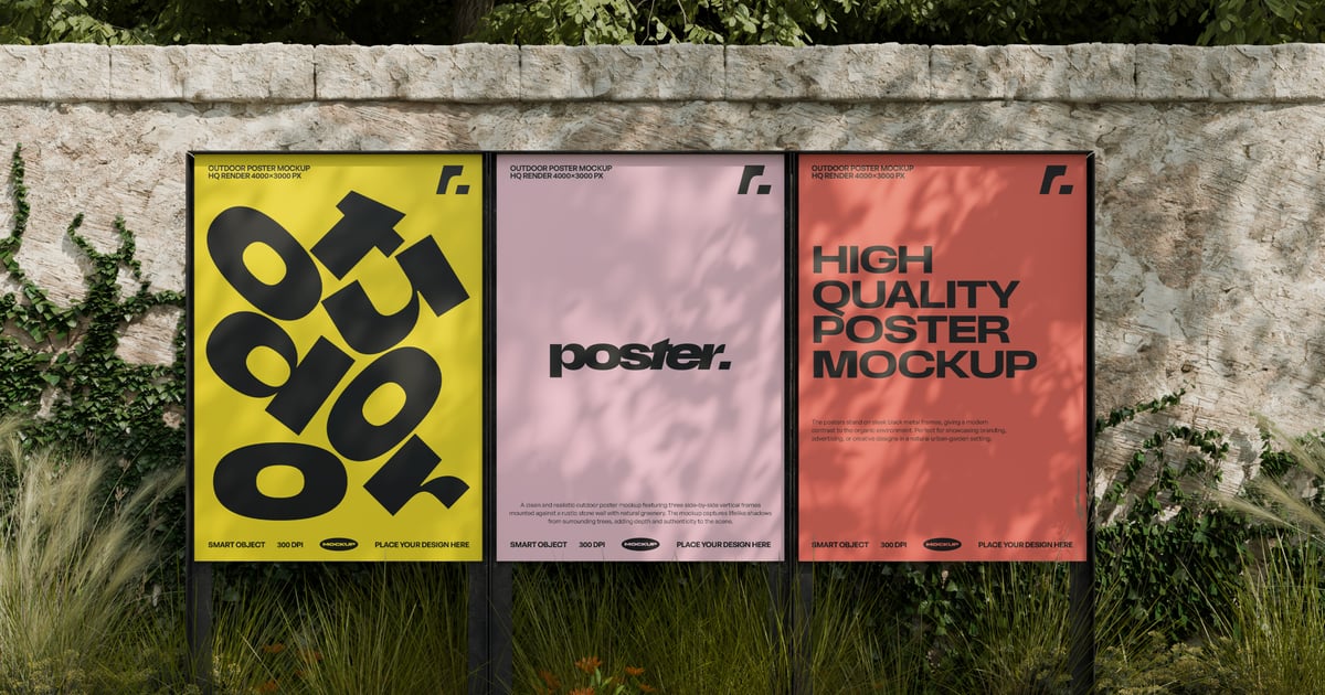 户外三张海报样机