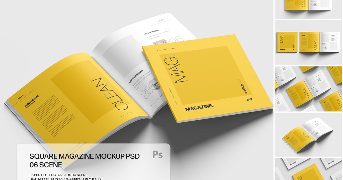 方形杂志样机套装 PSD