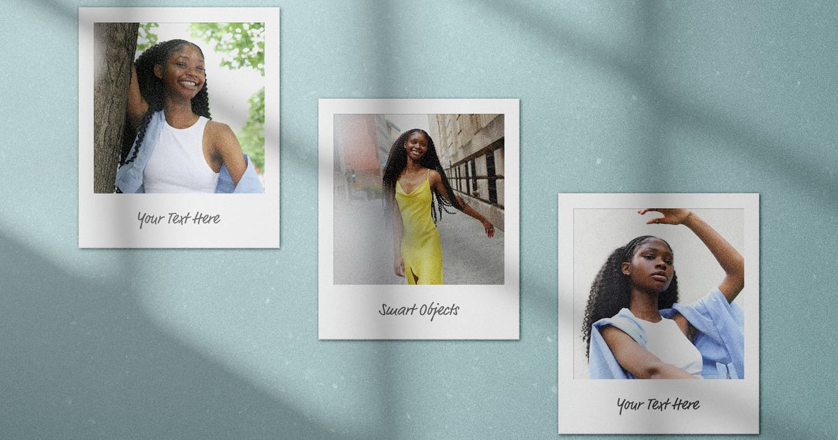 带阴影覆盖的宝丽来卡片模型