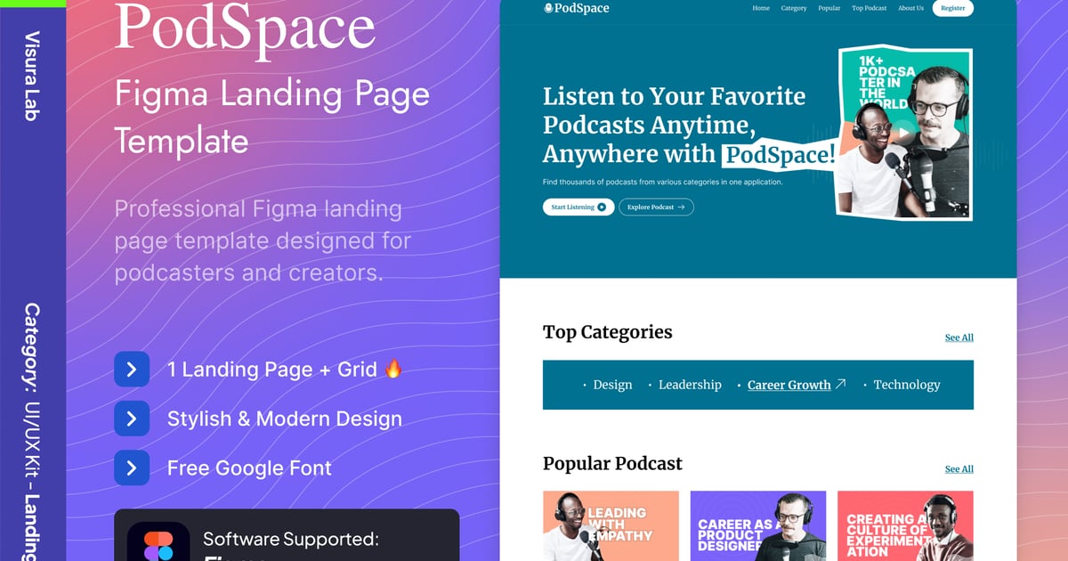 PodSpace – 播客 Figma 着陆页模板