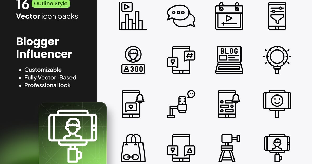 Blogger 影响者图标 – 16 个矢量轮廓