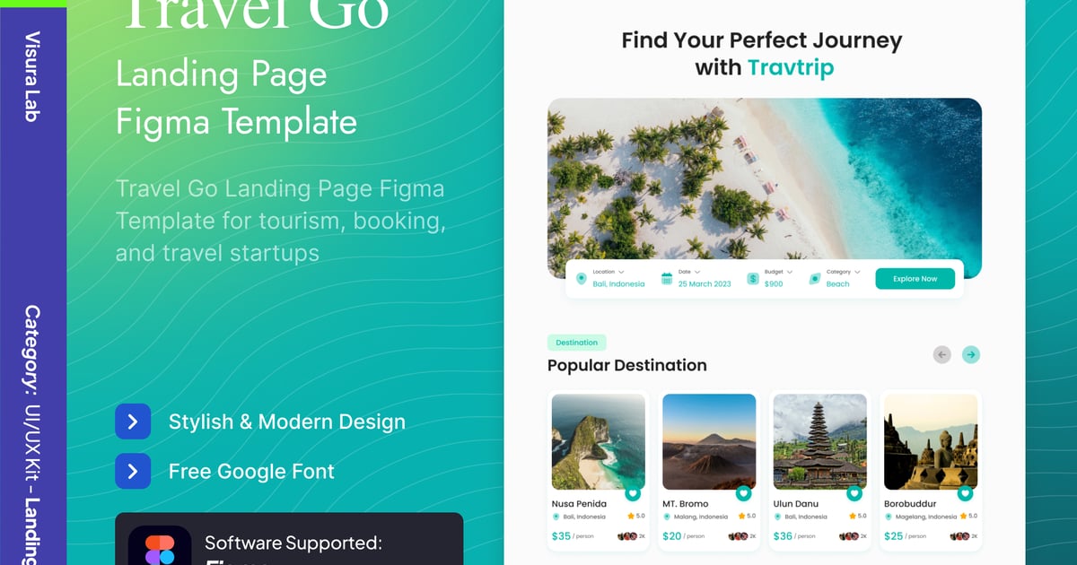 旅行指南落地页 Figma 模板
