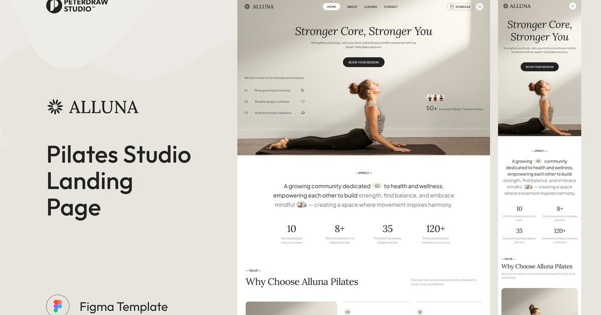 Alluna – 普拉提工作室落地页 Figma