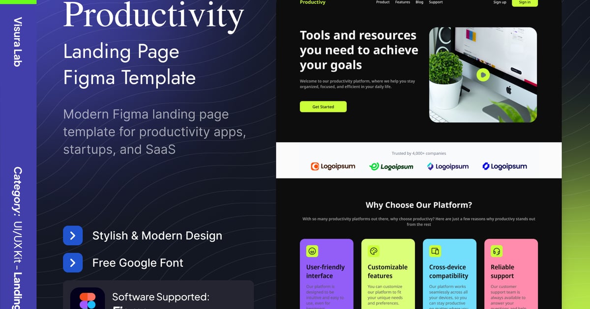 生产力着陆页 Figma 模板