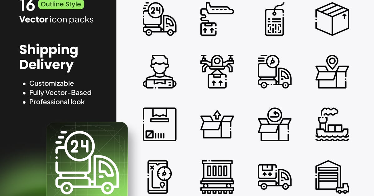 运输配送图标 – 16 个矢量轮廓