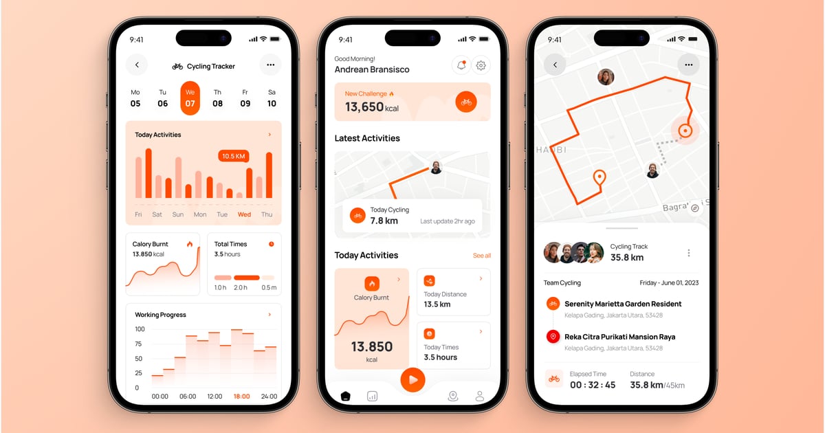 骑行锻炼和 GPS 追踪移动应用程序 UI
