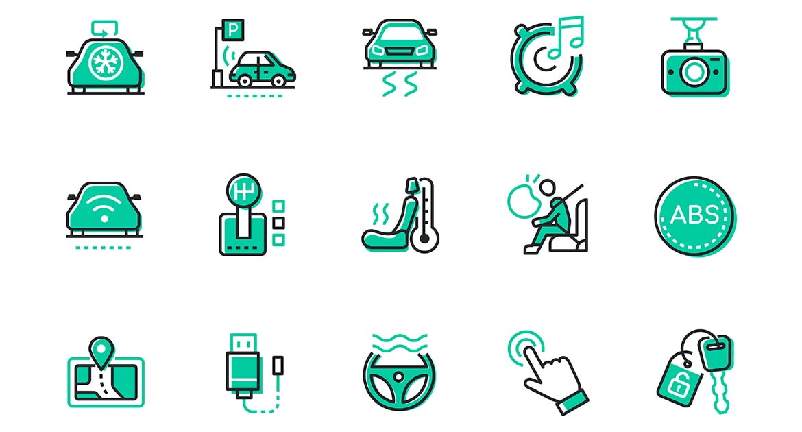 驾驶与汽车保养 – 线条设计图标集
