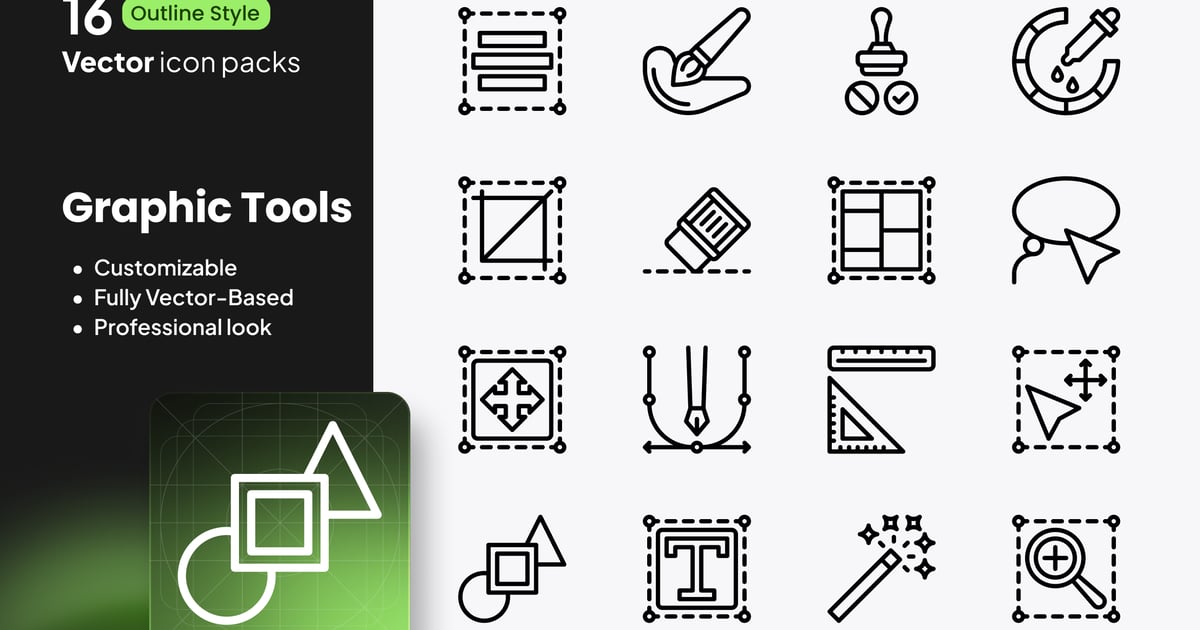 图形工具图标 – 16 矢量轮廓