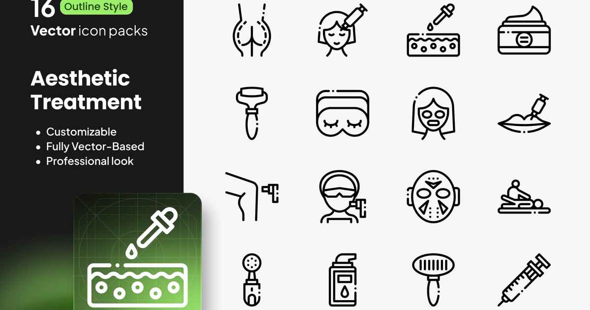 美容治疗图标 – 16 个轮廓