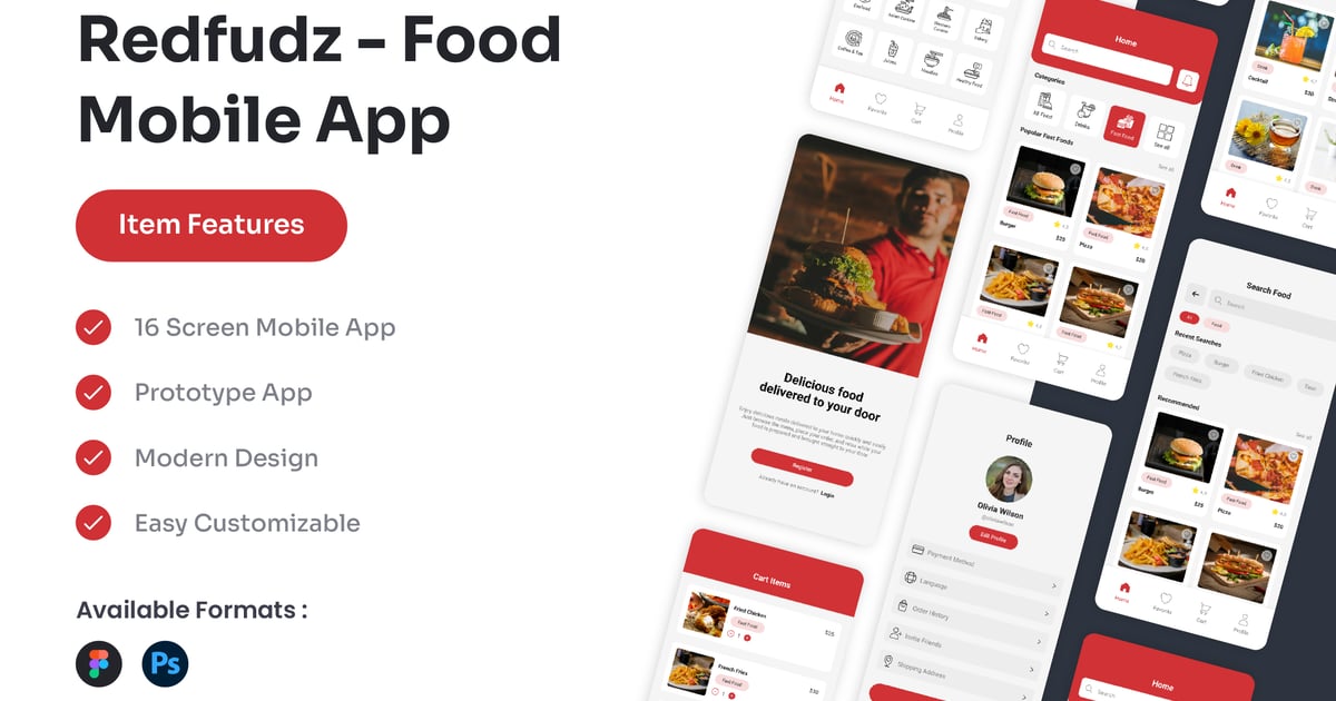 Redfudz – 食品移动应用 UI 套件