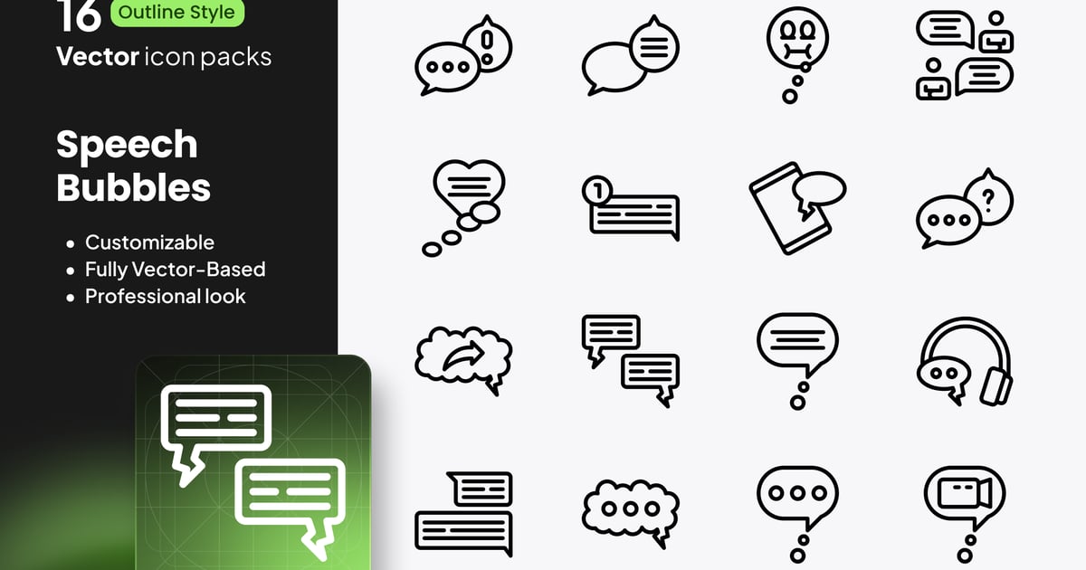 对话气泡图标 – 16 个矢量轮廓
