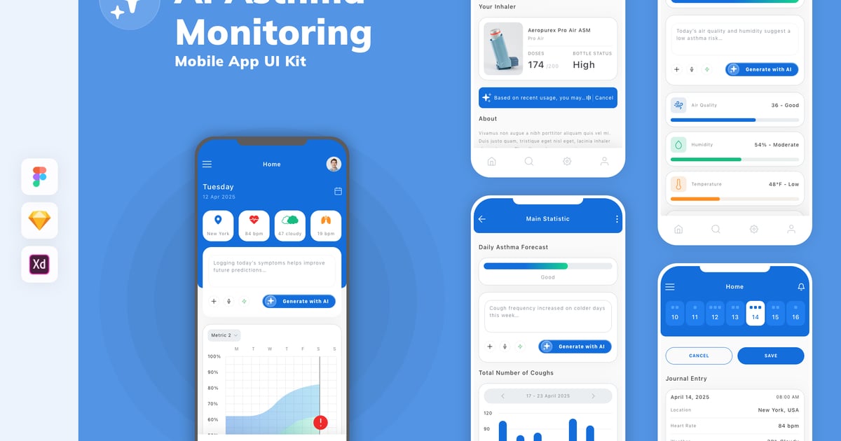 AI哮喘监测移动应用UI套件