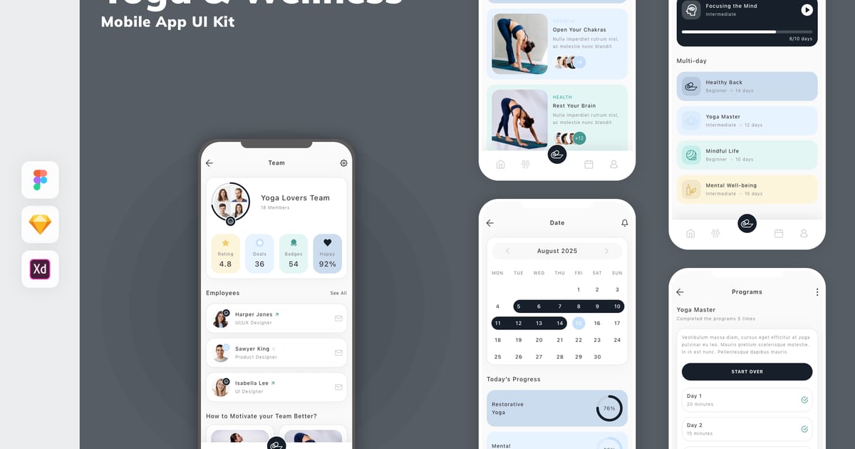 瑜伽与健康移动应用 UI 套件