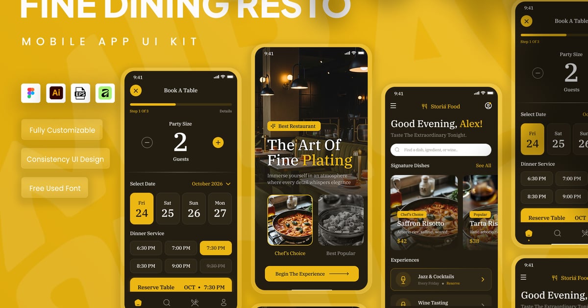 高级餐厅移动应用 UI 套件