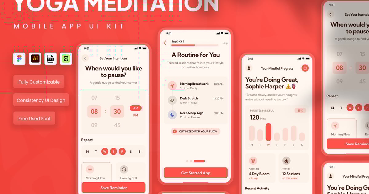 瑜伽冥想移动应用 UI 套件