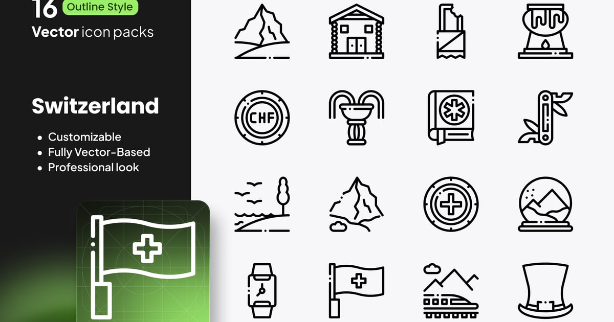 瑞士图标 – 16 个矢量轮廓