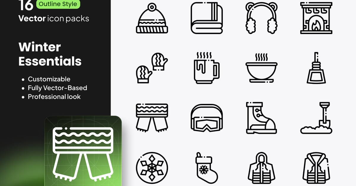 冬季必备图标 – 16 个矢量图集