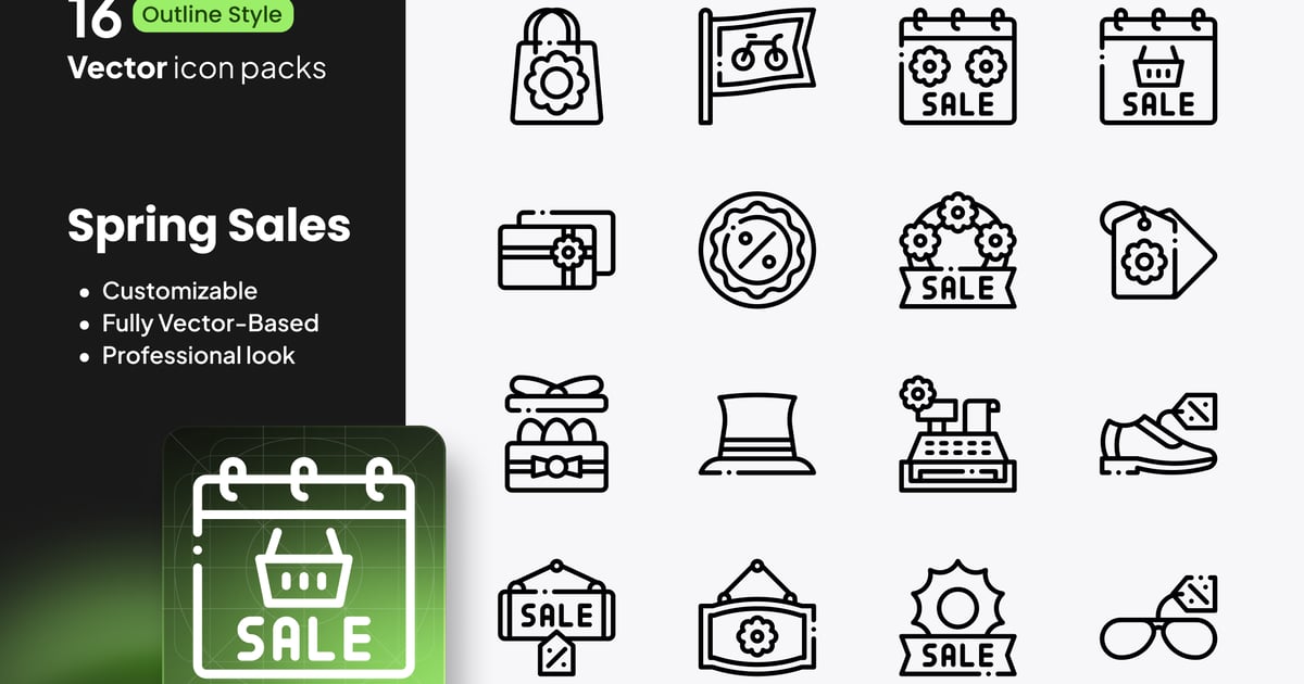 春季促销图标 – 16 个矢量轮廓