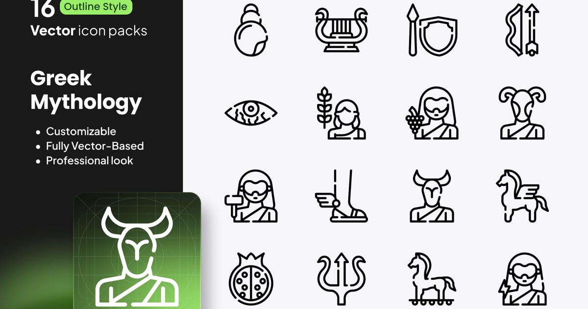 希腊神话图标 – 16 个轮廓