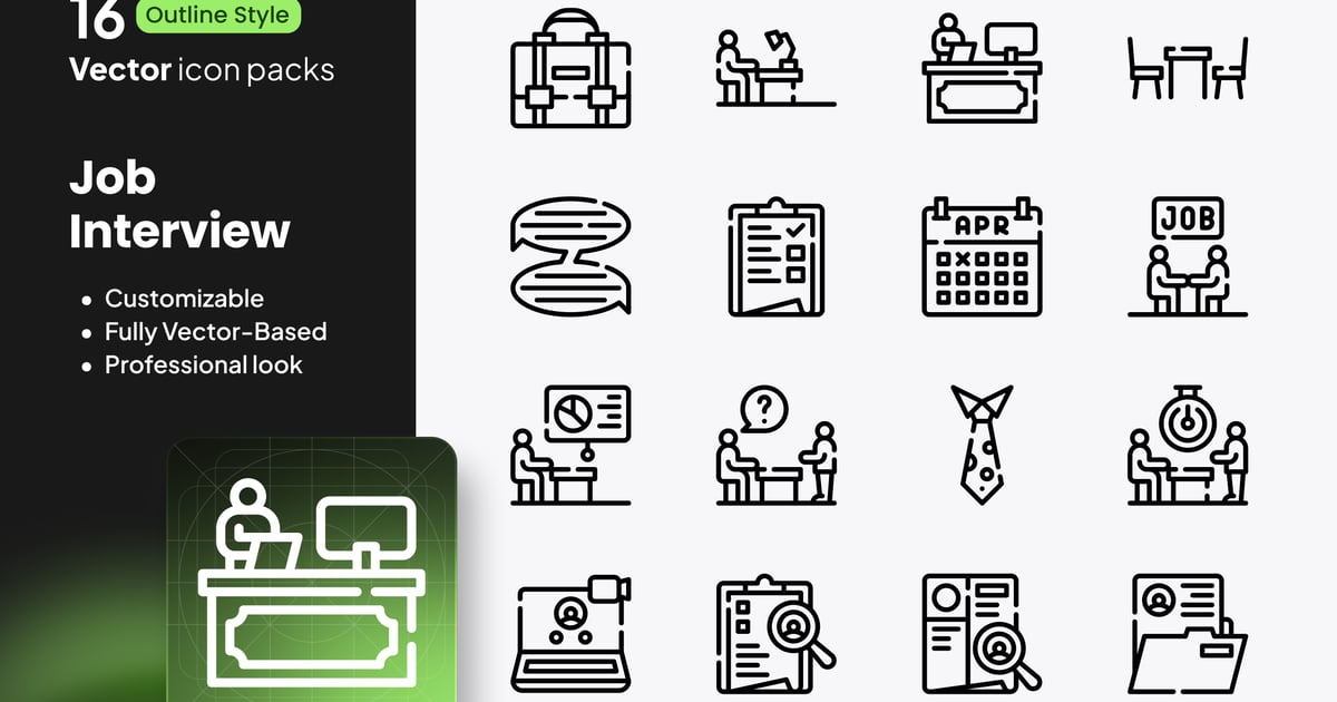 求职面试图标 – 16 个矢量轮廓